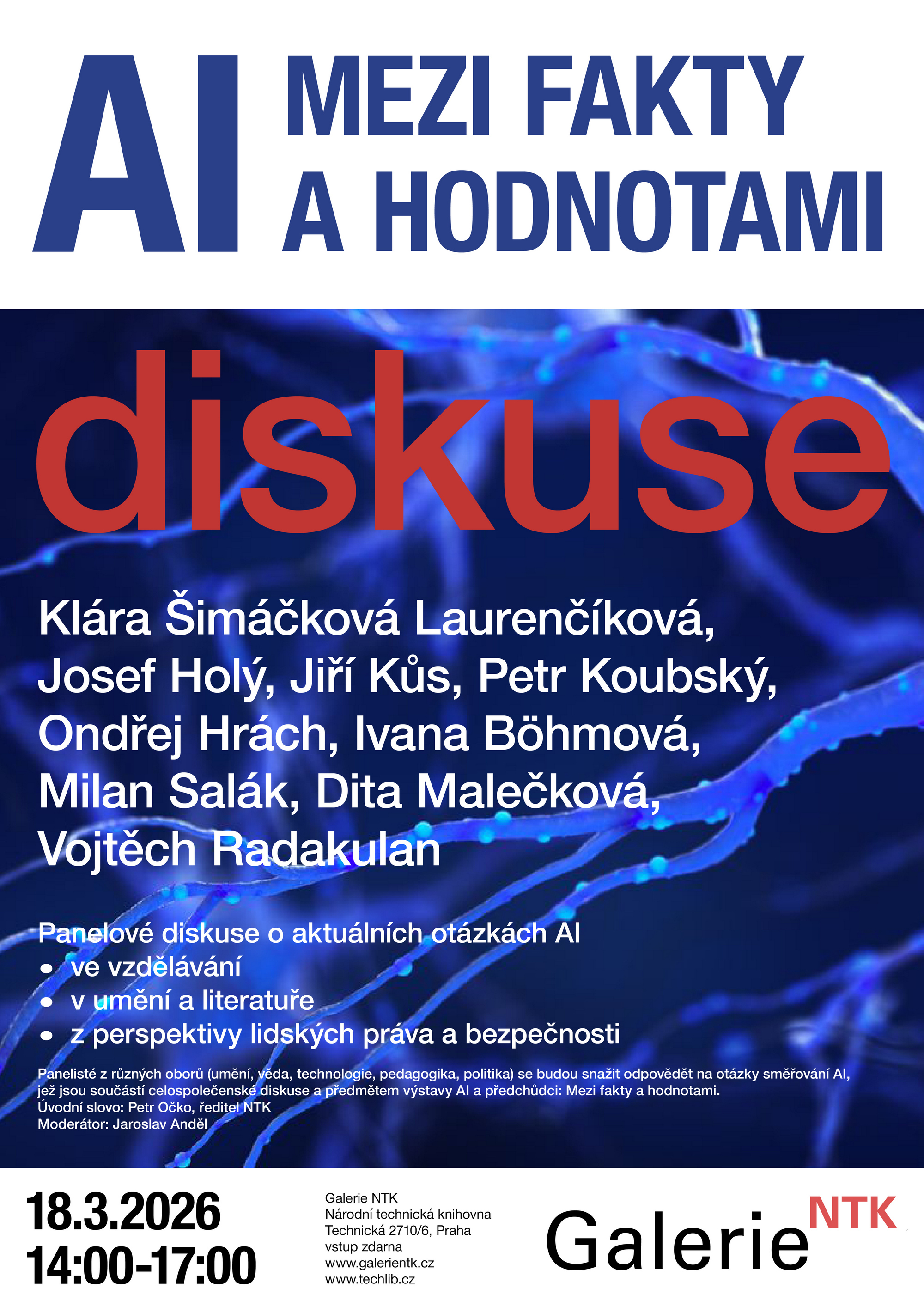 Plakát k diskusi AI mezi fakty a hodnotami